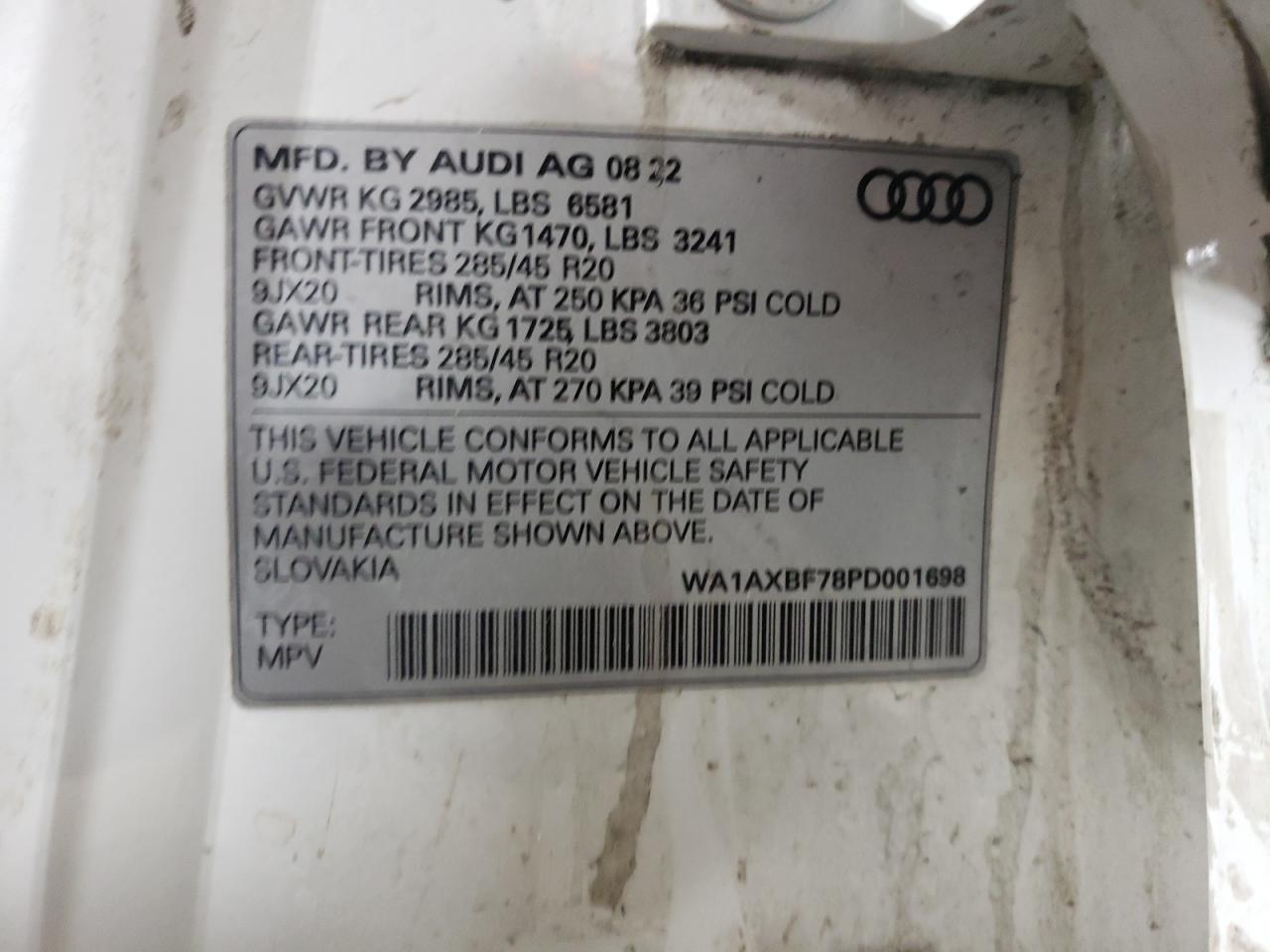 2023 Audi Q7 Premium VIN: WA1AXBF78PD001698 Lot: 72674504