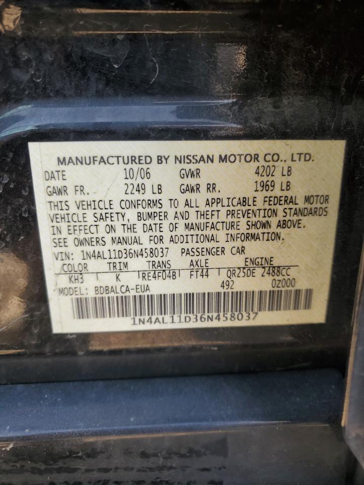 2006 Nissan Altima S VIN: 1N4AL11D36N458037 Lot: 70307984