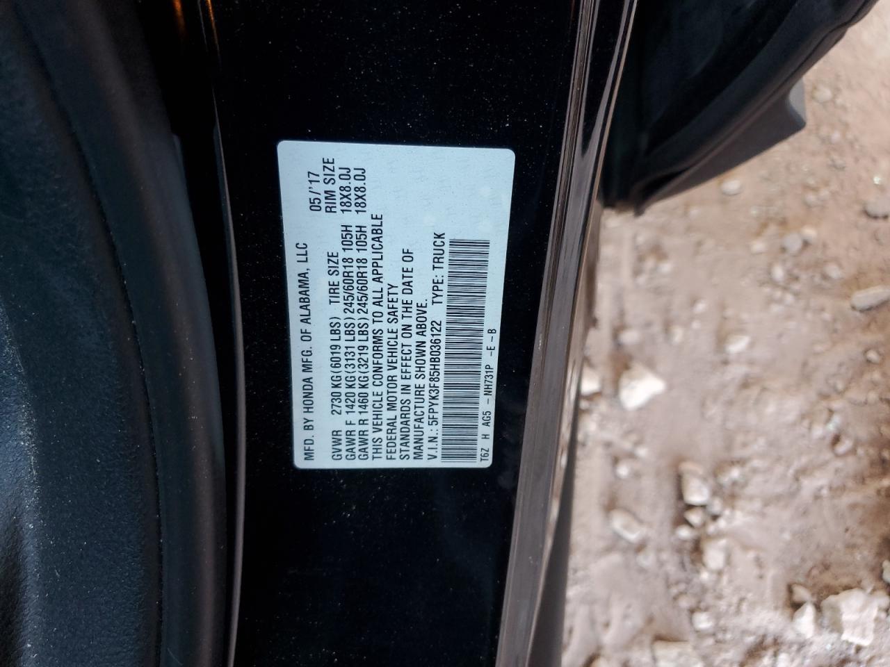 5FPYK3F85HB036122 2017 HONDA RIDGELINE - Image 12