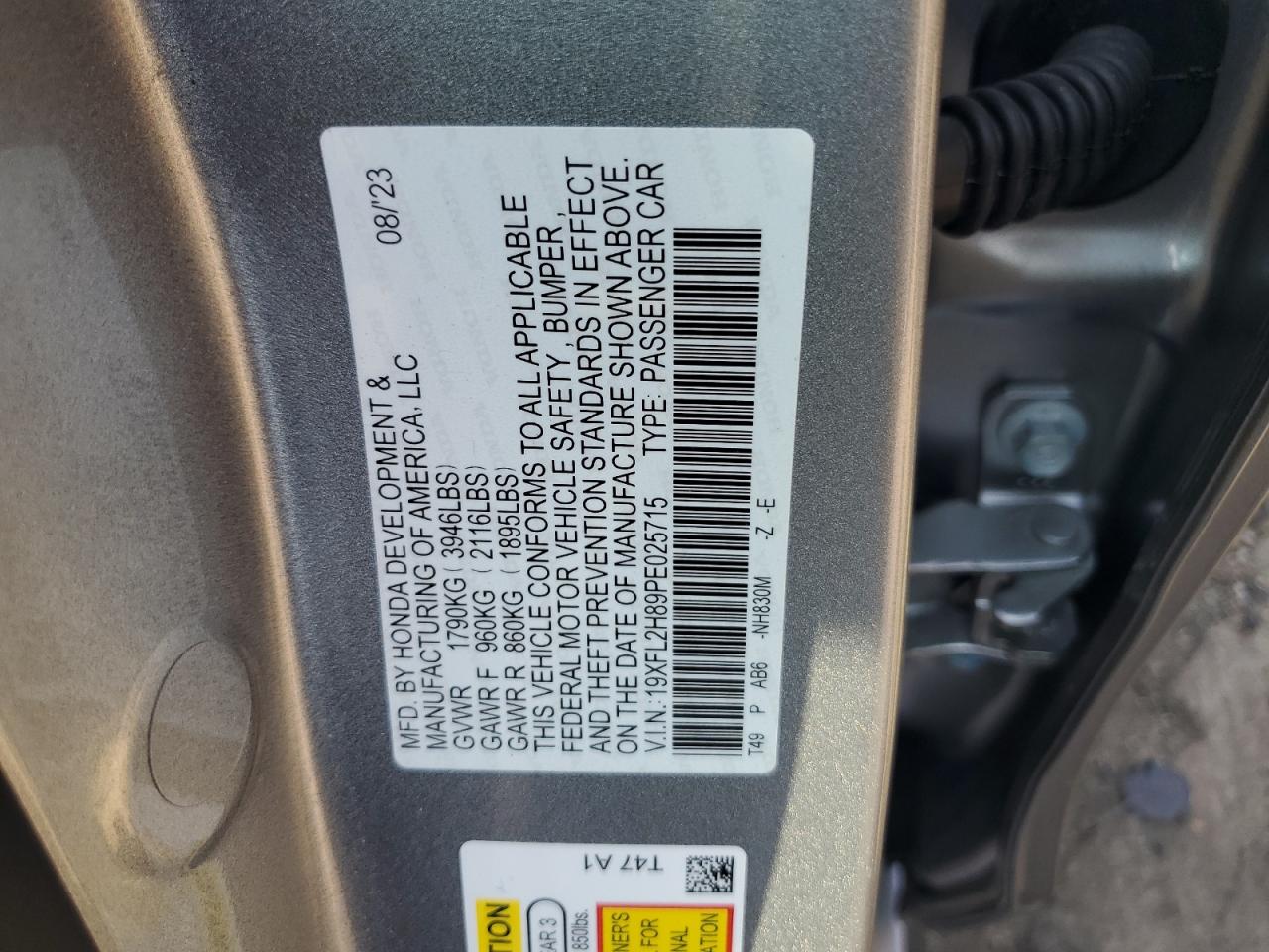 19XFL2H89PE025715 2023 Honda Civic Sport