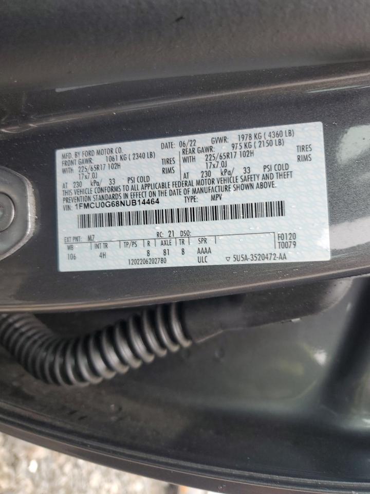 1FMCU0G68NUB14464 2022 Ford Escape Se