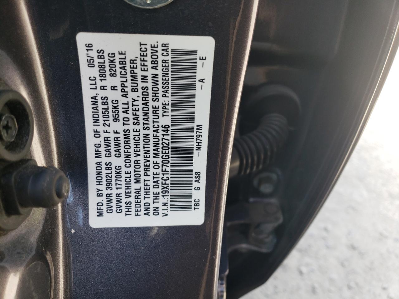 19XFC1F70GE027146 2016 Honda Civic Exl