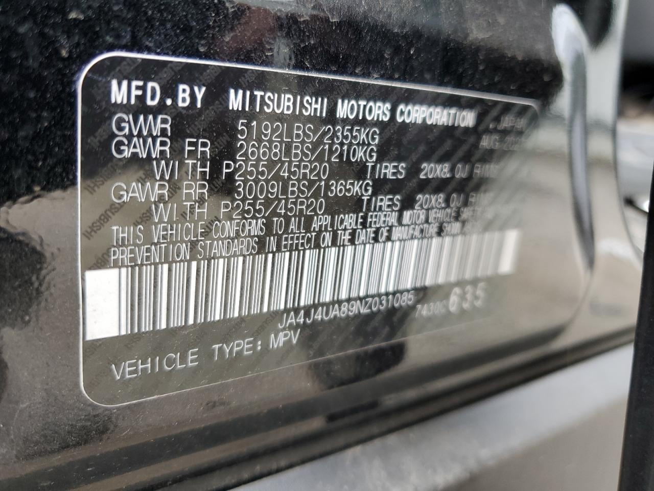 2022 Mitsubishi Outlander Se VIN: JA4J4UA89NZ031085 Lot: 71541544