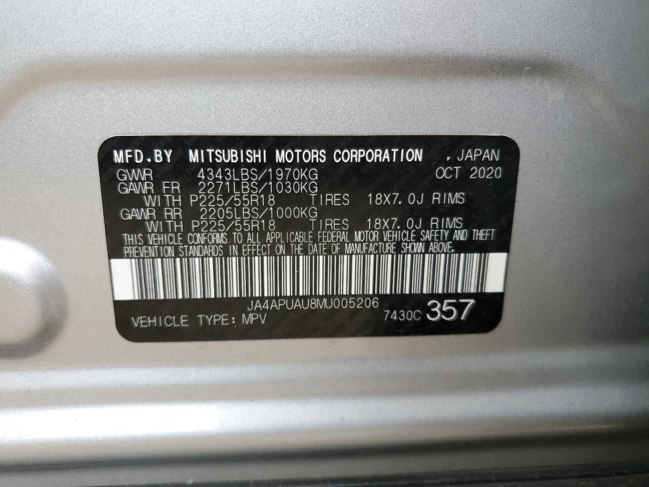 2021 Mitsubishi Outlander Sport Es VIN: JA4APUAU8MU005206 Lot: 72088474