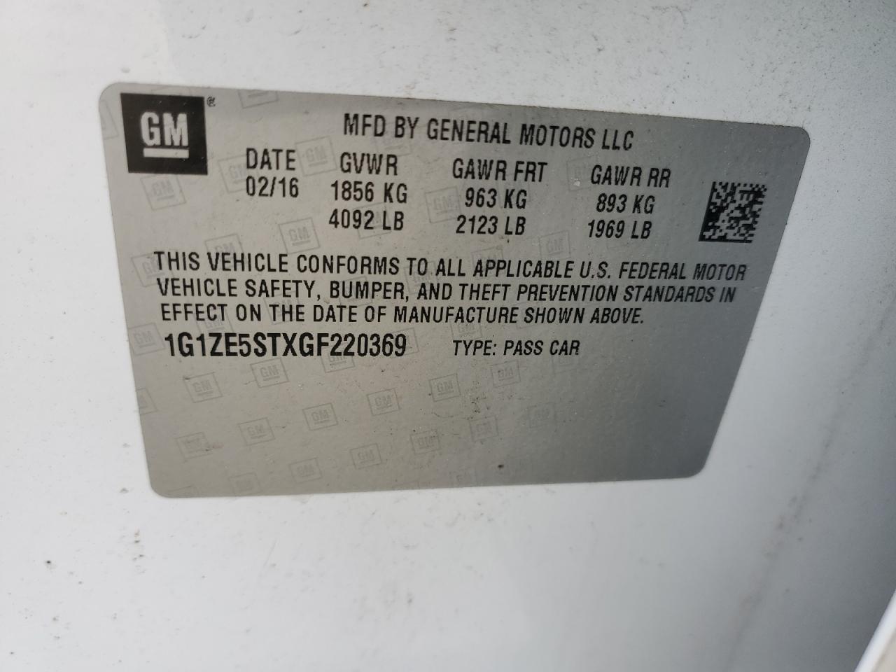 1G1ZE5STXGF220369 2016 Chevrolet Malibu Lt