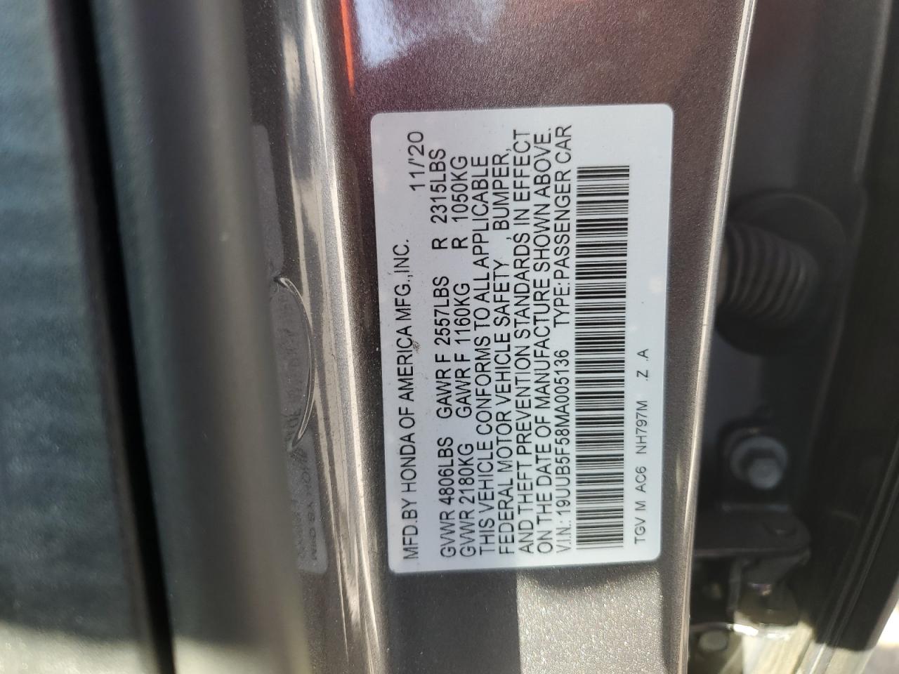 2021 Acura Tlx Tech A VIN: 19UUB5F58MA005136 Lot: 70505374