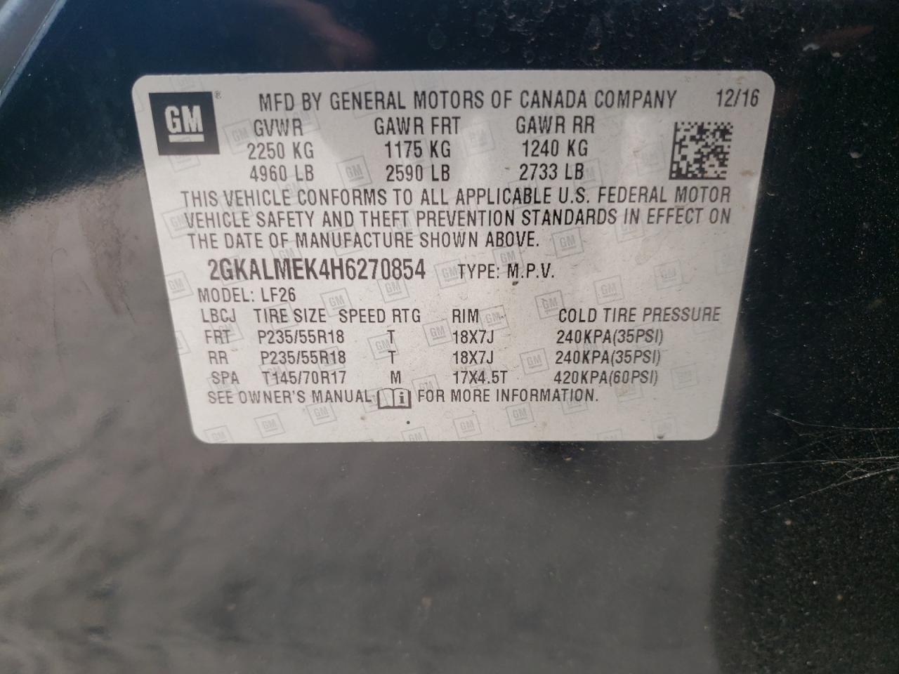 2GKALMEK4H6270854 2017 GMC Terrain Sle