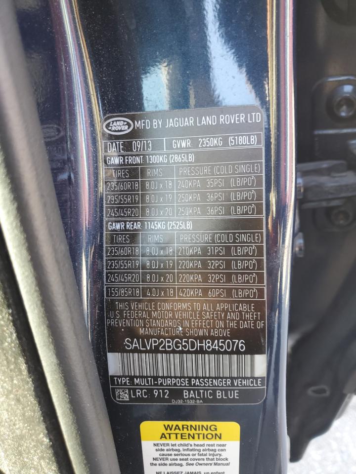 2013 Land Rover Range Rover Evoque Pure Plus VIN: SALVP2BG5DH845076 Lot: 73126764