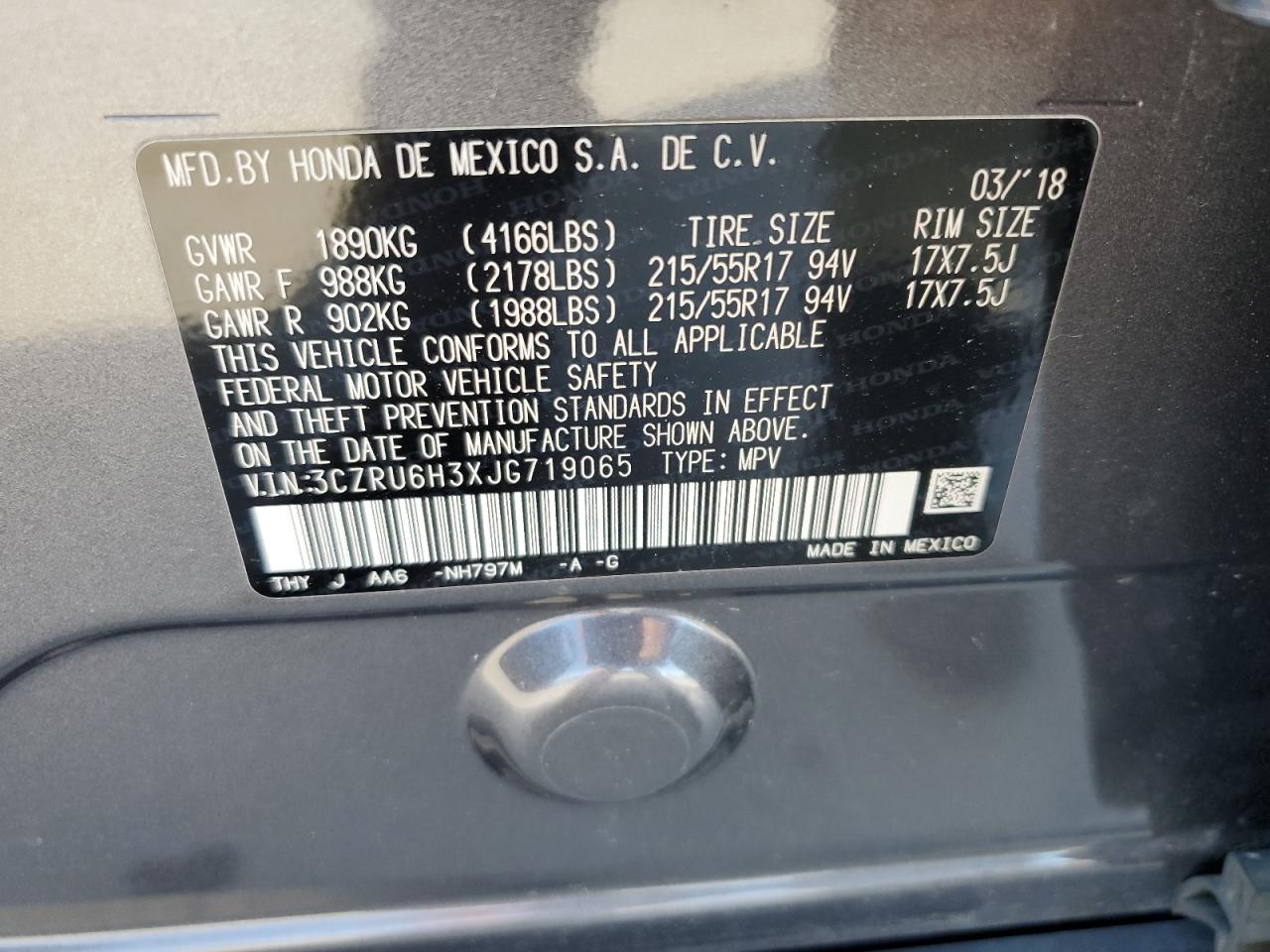 3CZRU6H3XJG719065 2018 Honda Hr-V Lx