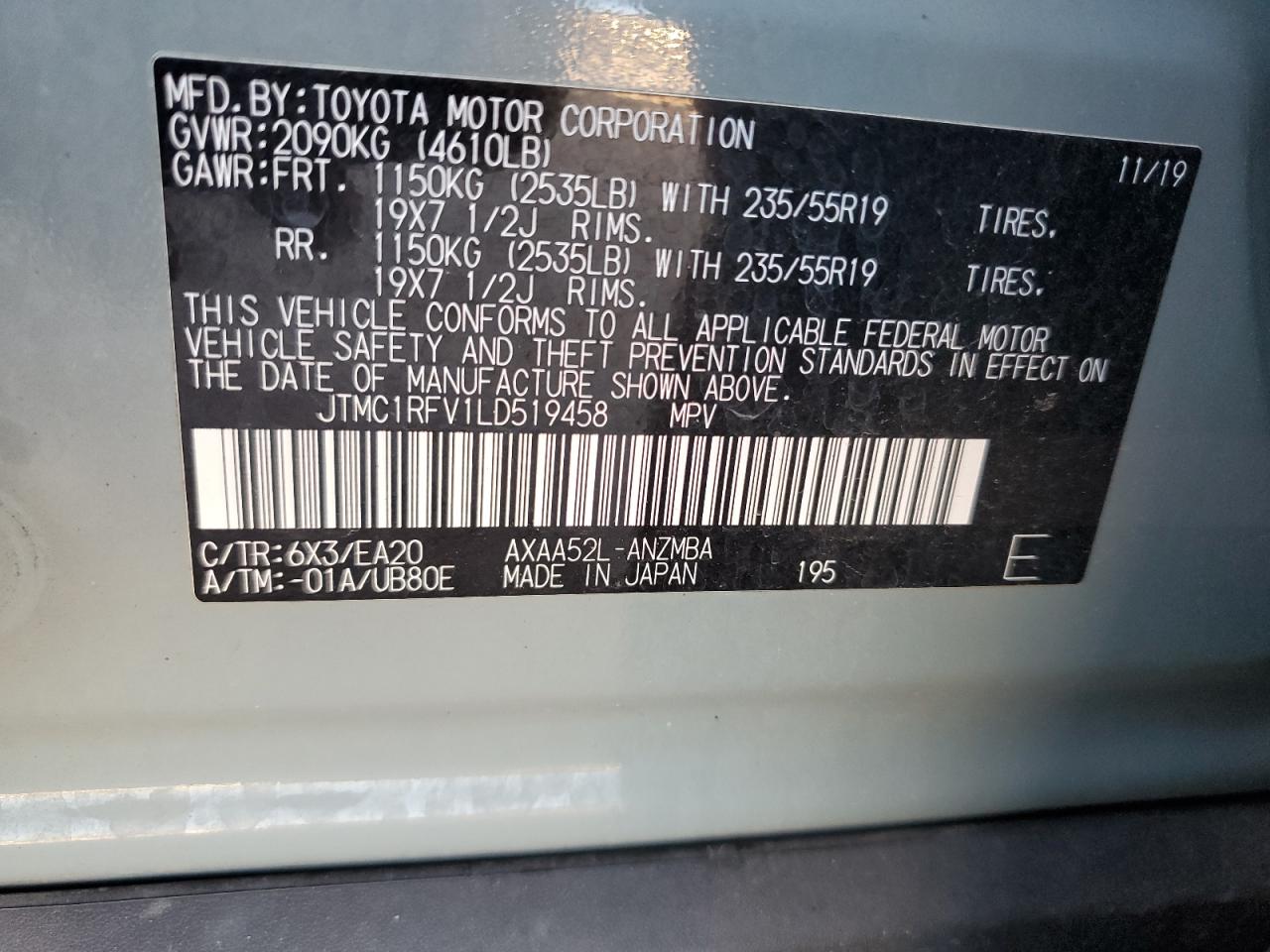 JTMC1RFV1LD519458 2020 Toyota Rav4 Xle Premium