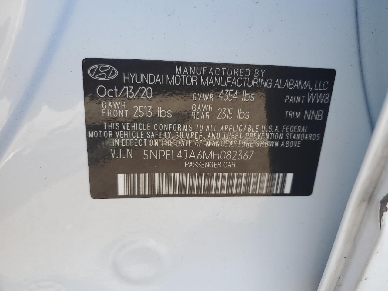 5NPEL4JA6MH082367 2021 Hyundai Sonata Sel