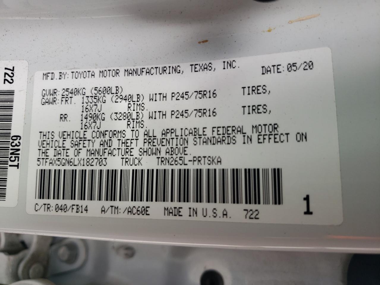 5TFAX5GN6LX182703 2020 Toyota Tacoma Double Cab