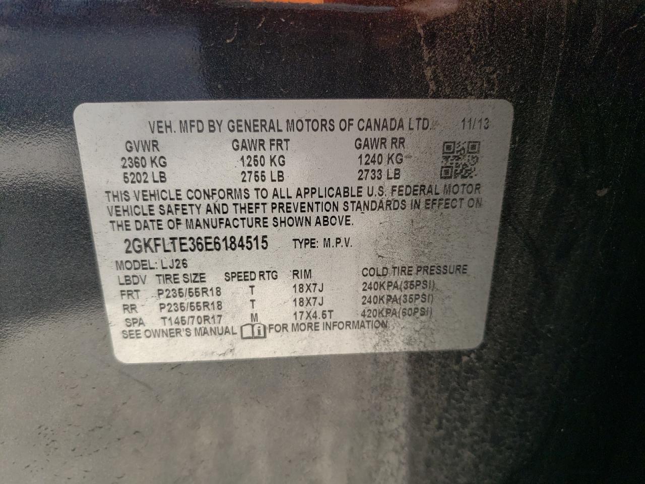 2GKFLTE36E6184515 2014 GMC Terrain Slt