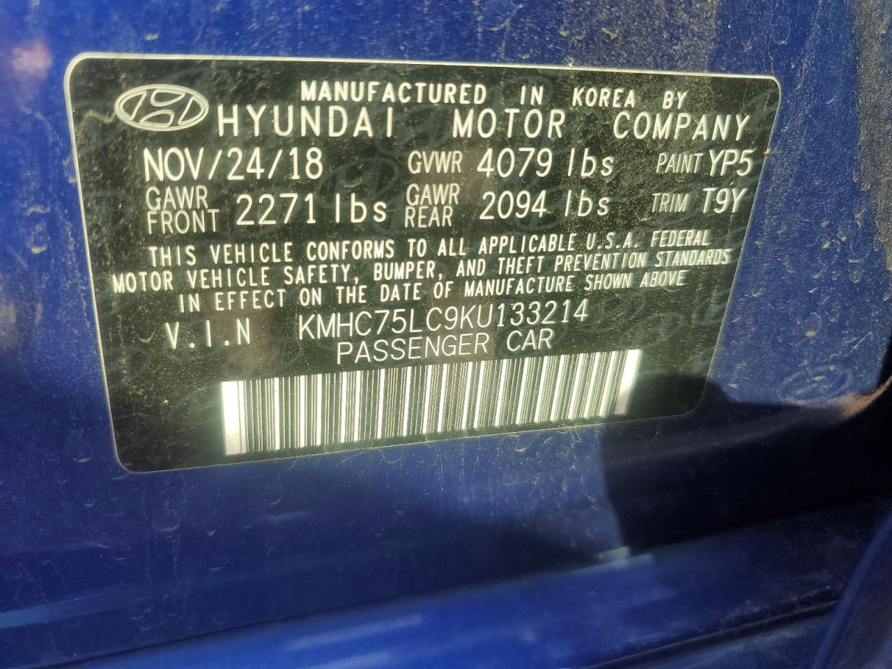 2019 Hyundai Ioniq Sel VIN: KMHC75LC9KU133214 Lot: 71733634