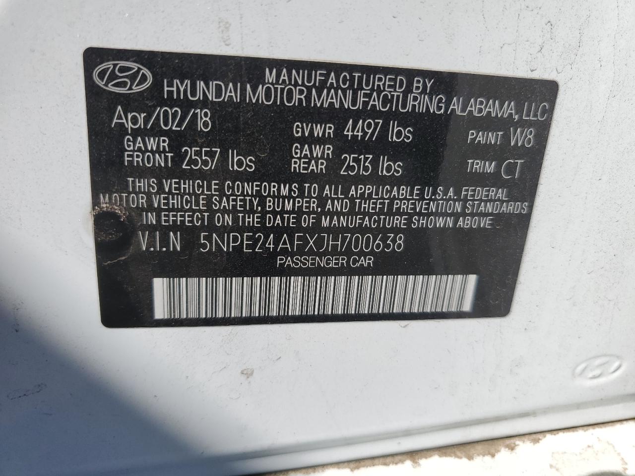 2018 Hyundai Sonata Se VIN: 5NPE24AFXJH700638 Lot: 70295744