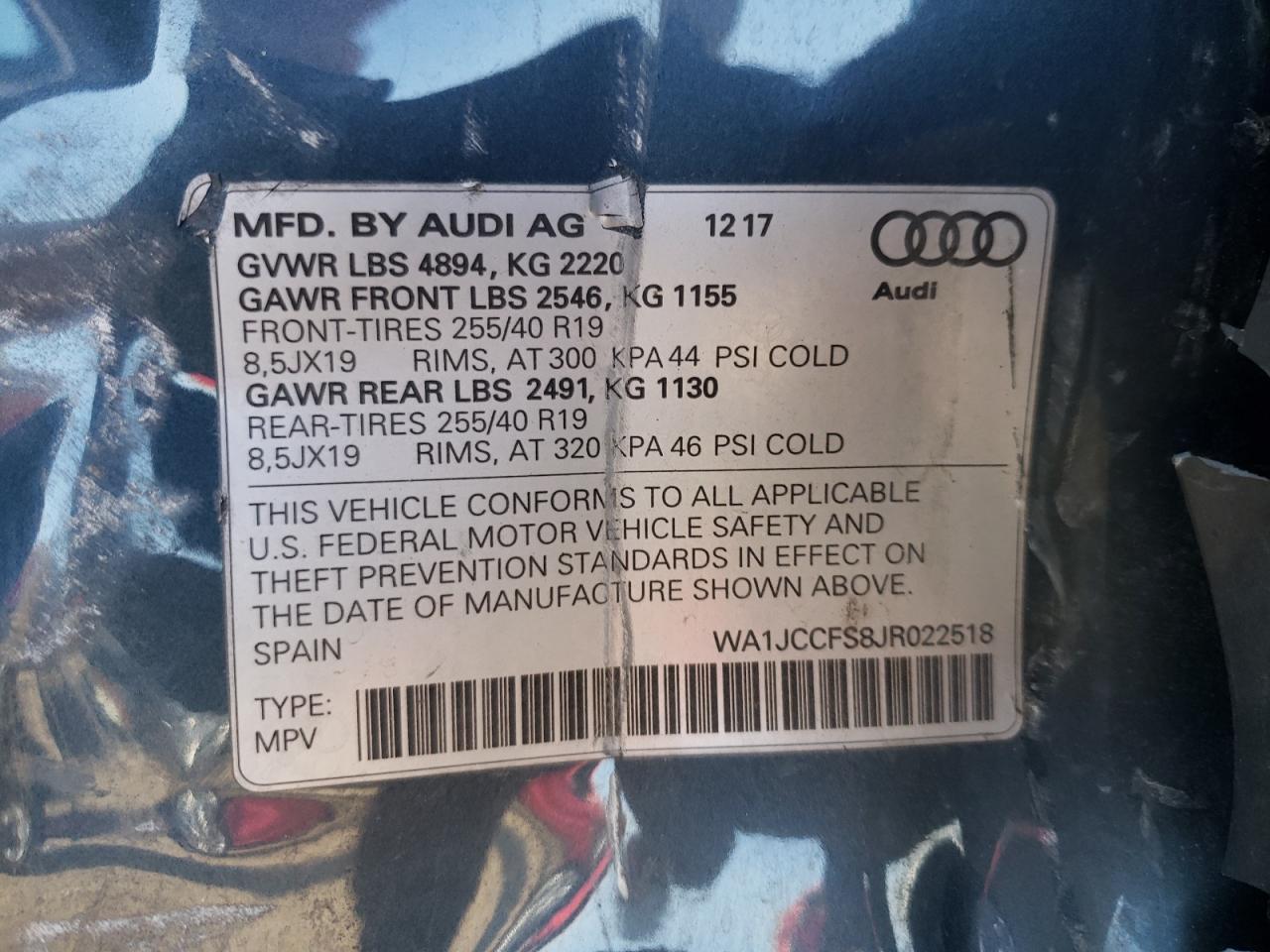 WA1JCCFS8JR022518 2018 Audi Q3 Premium Plus