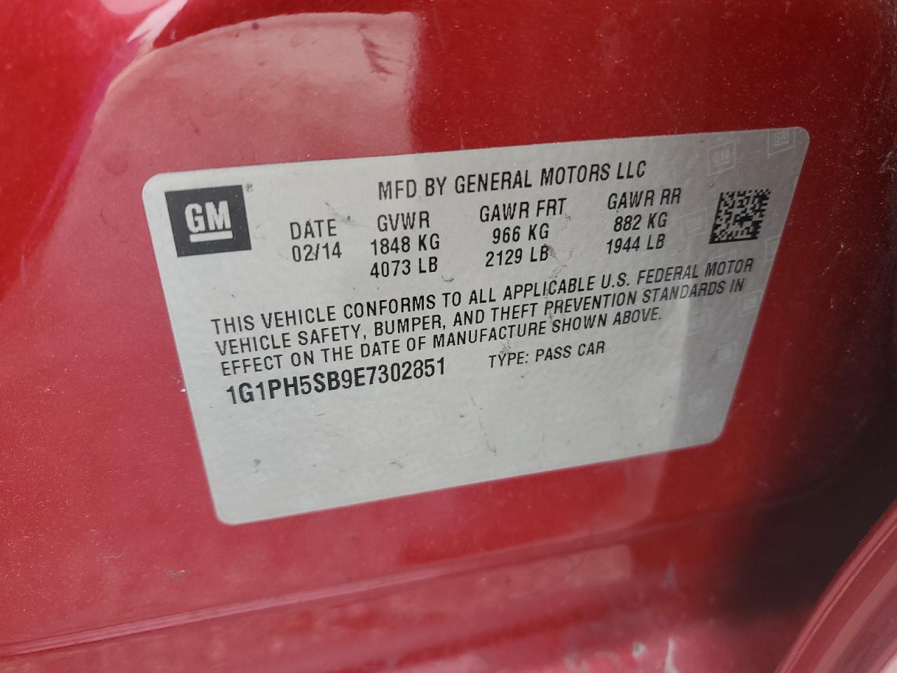 1G1PH5SB9E7302851 2014 Chevrolet Cruze Eco