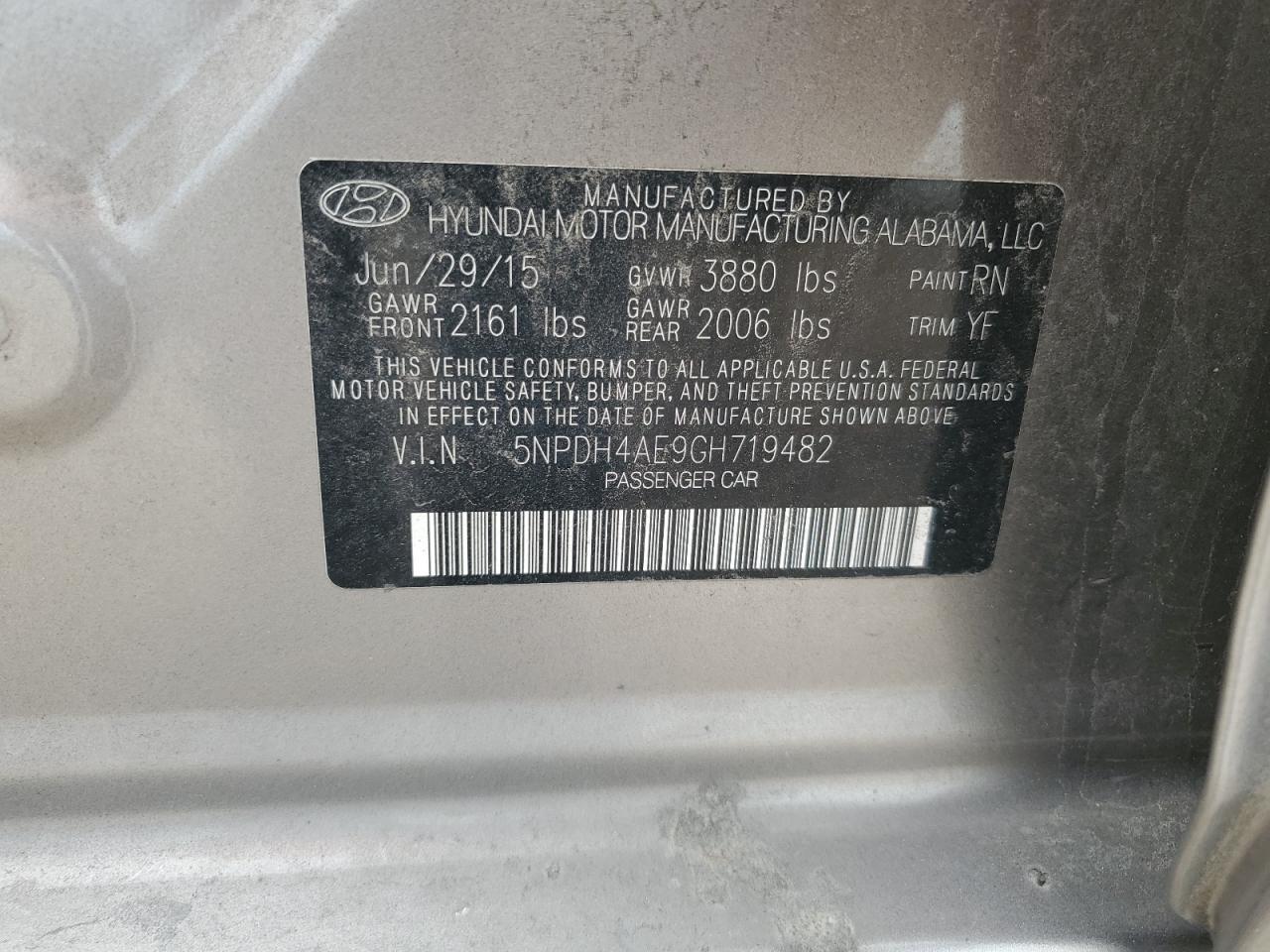 5NPDH4AE9GH719482 2016 Hyundai Elantra Se