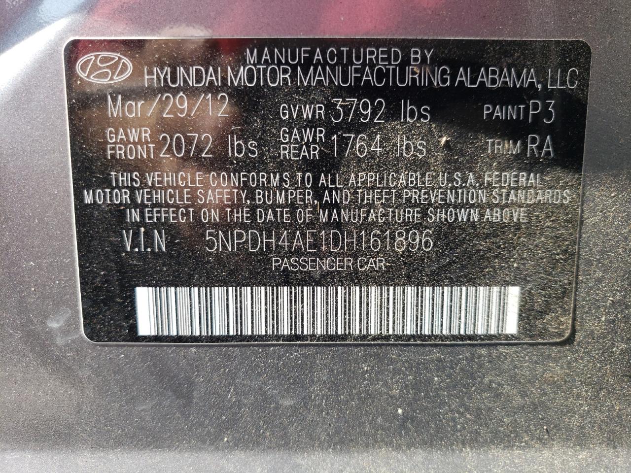 5NPDH4AE1DH161896 2013 Hyundai Elantra Gls