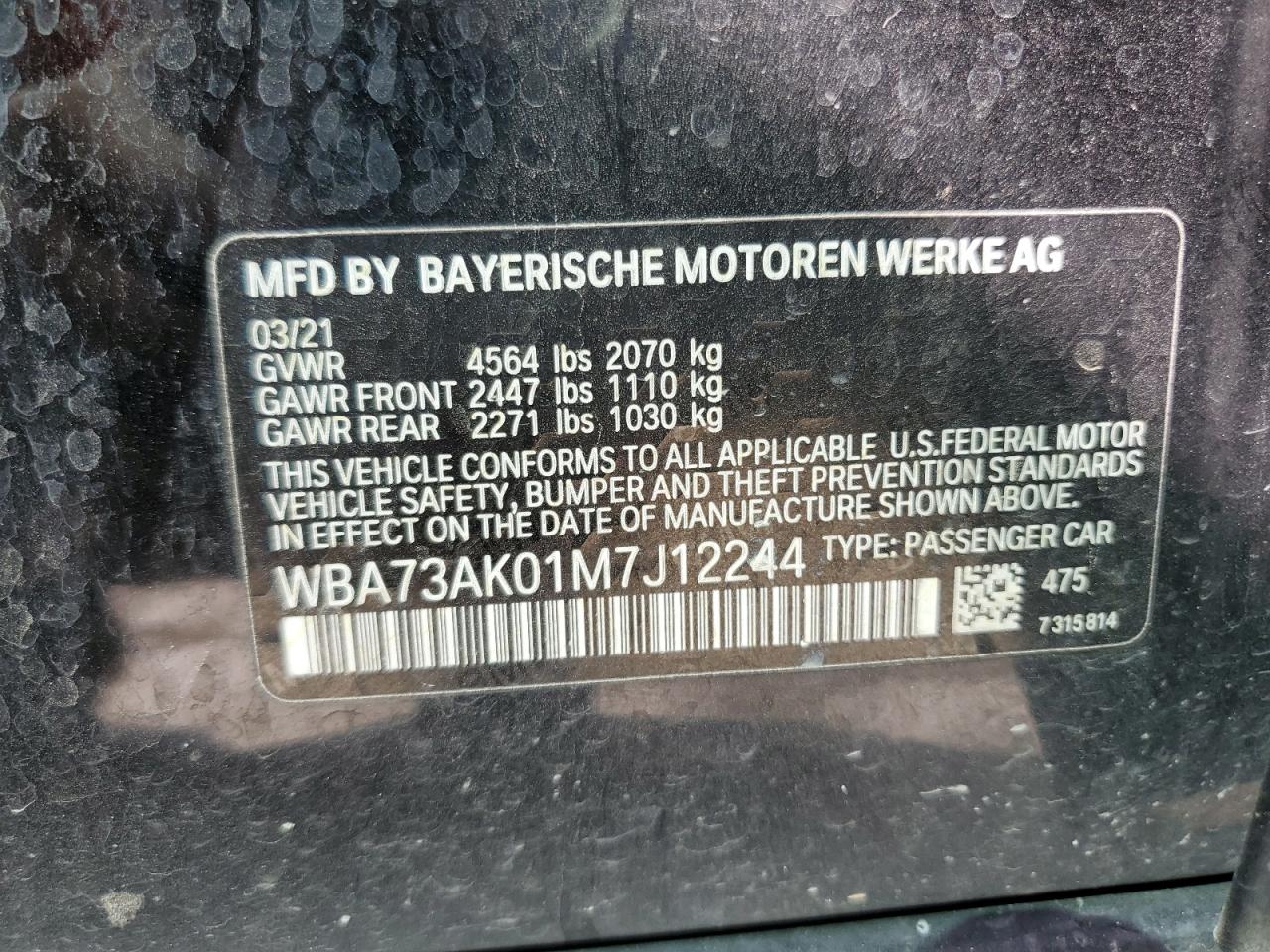 WBA73AK01M7J12244 2021 BMW 228Xi