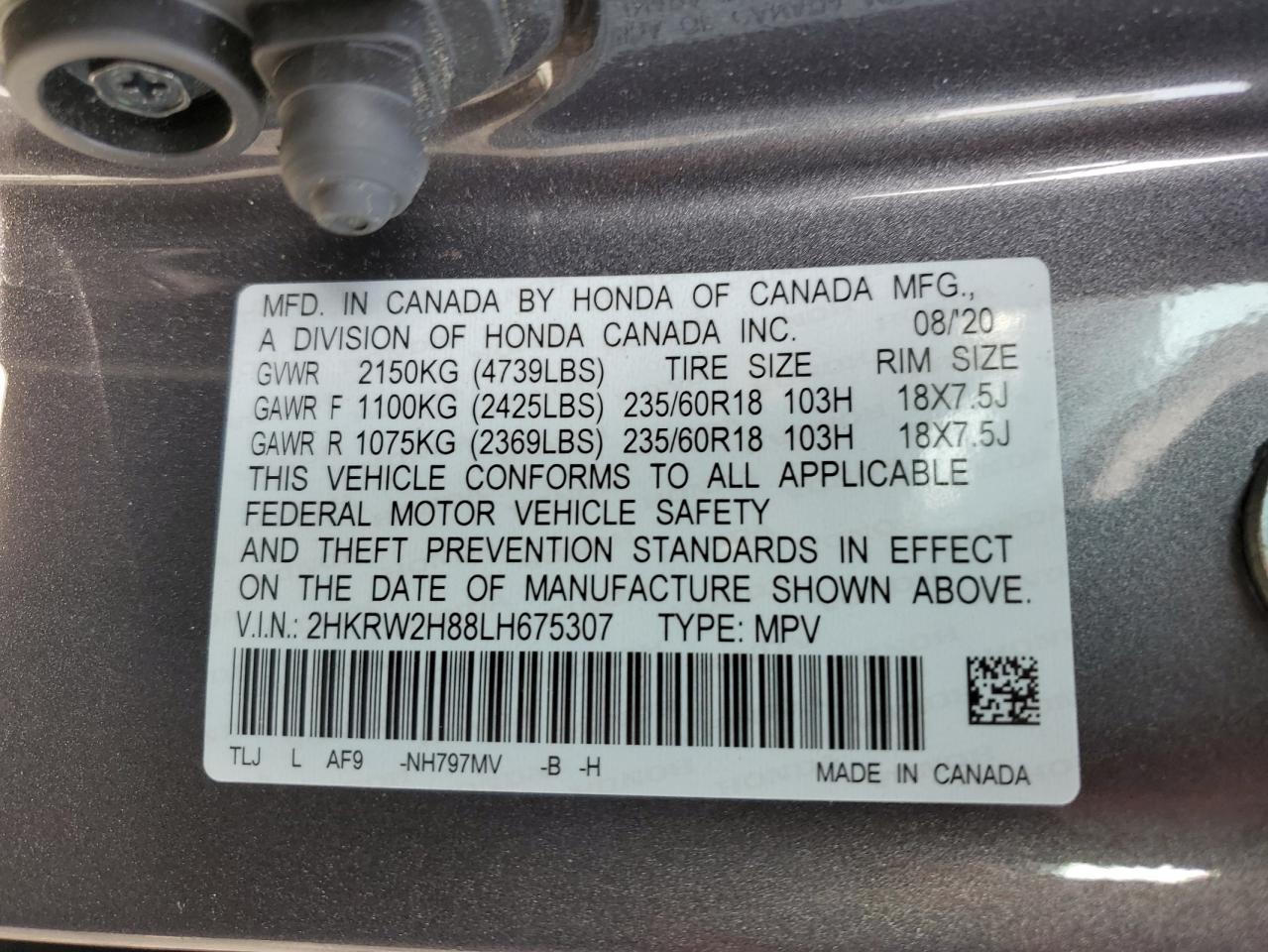 2HKRW2H88LH675307 2020 Honda Cr-V Exl