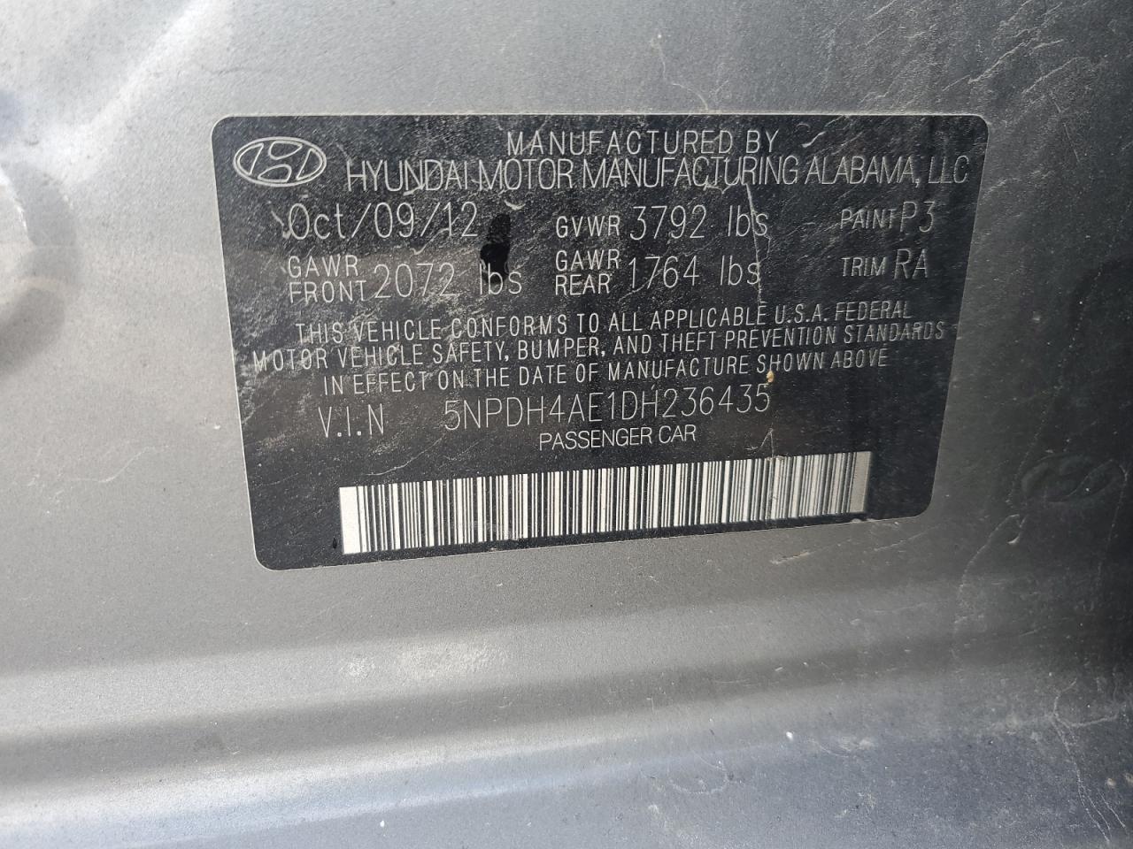 5NPDH4AE1DH236435 2013 Hyundai Elantra Gls