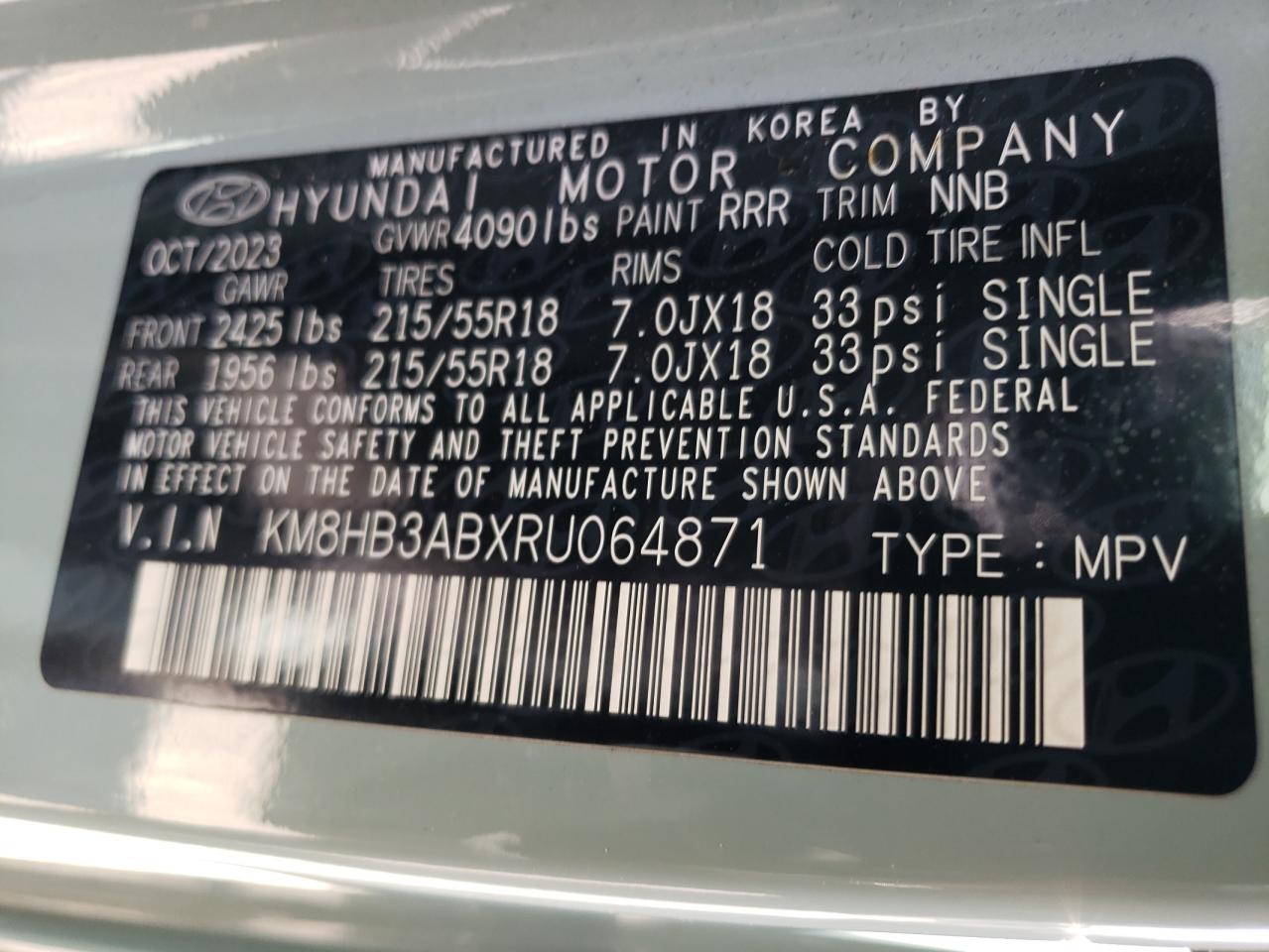 2024 Hyundai Kona Sel VIN: KM8HB3ABXRU064871 Lot: 72033154