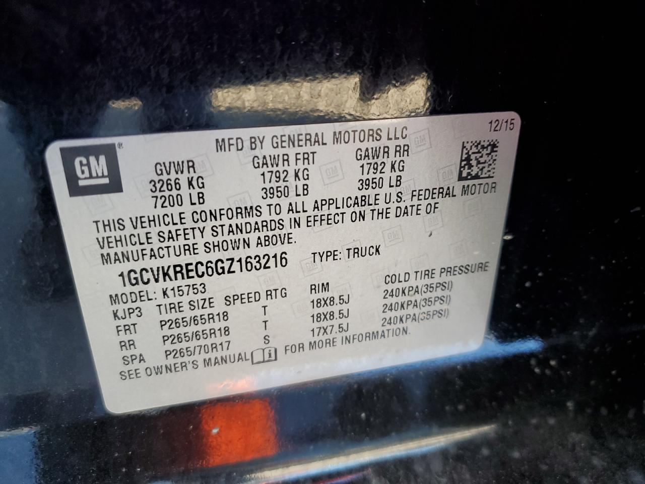 2016 Chevrolet Silverado K1500 Lt VIN: 1GCVKREC6GZ163216 Lot: 68238244