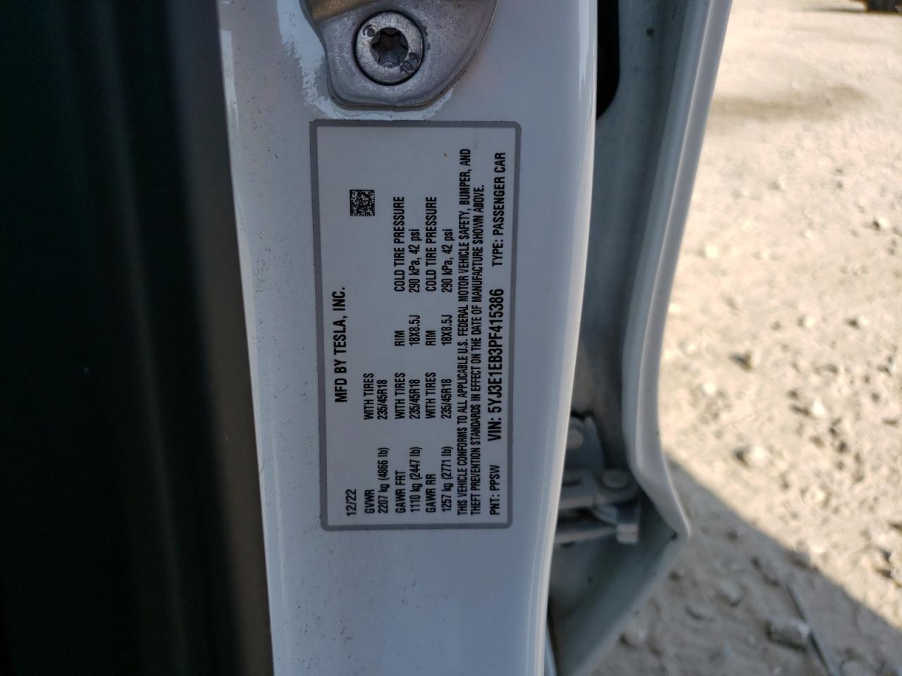 2023 Tesla Model 3 VIN: 5YJ3E1EB3PF415386 Lot: 70759484