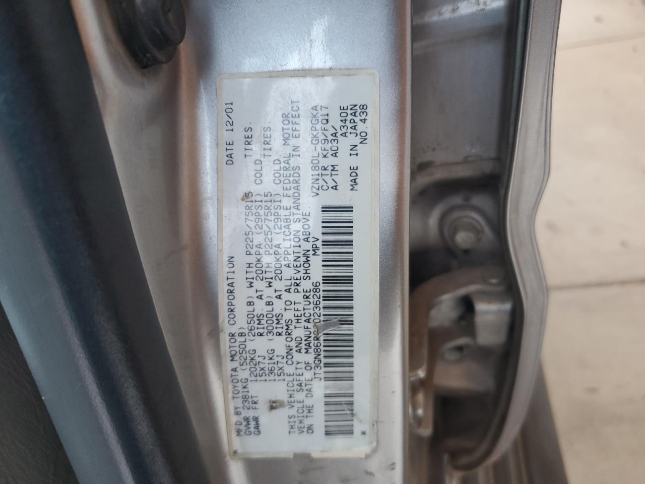 JT3GN86R020236286 2002 Toyota 4Runner Sr5