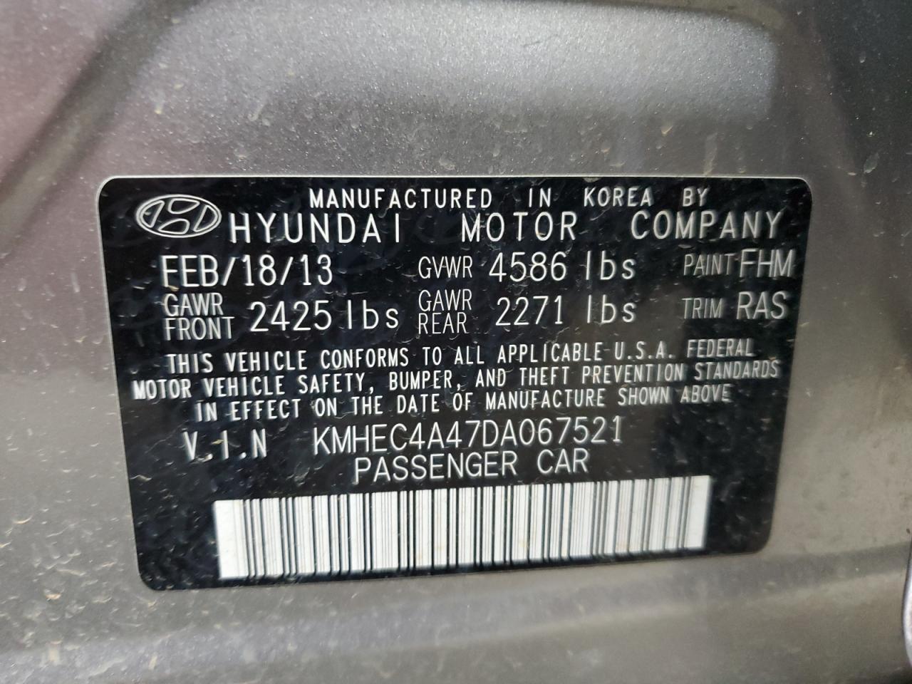 2013 Hyundai Sonata Hybrid VIN: KMHEC4A47DA067521 Lot: 70514724