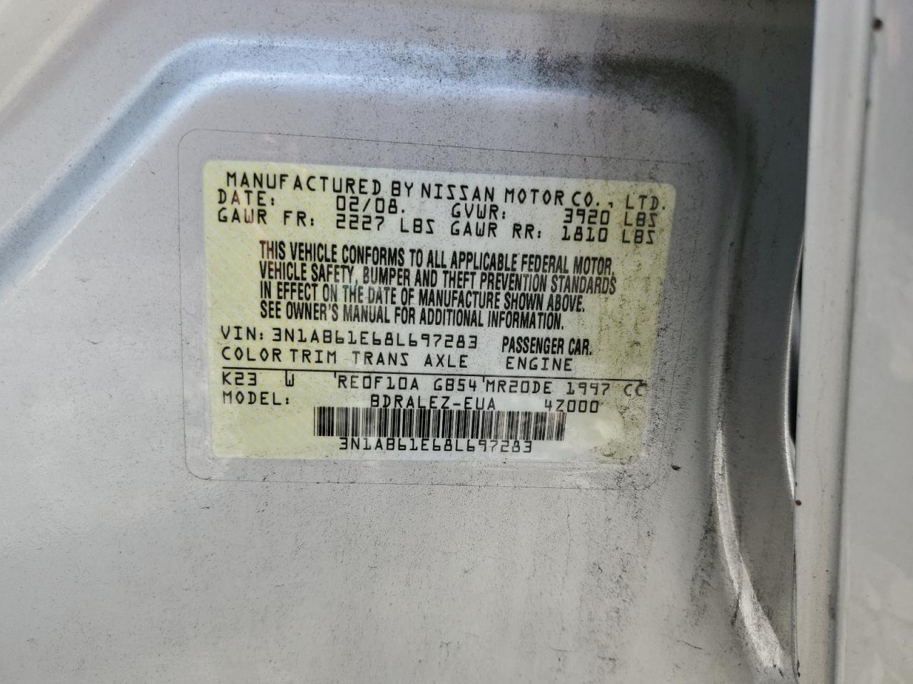 3N1AB61E68L697283 2008 Nissan Sentra 2.0