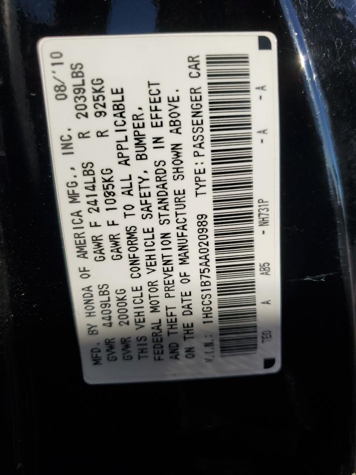 1HGCS1B75AA020989 2010 Honda Accord Ex