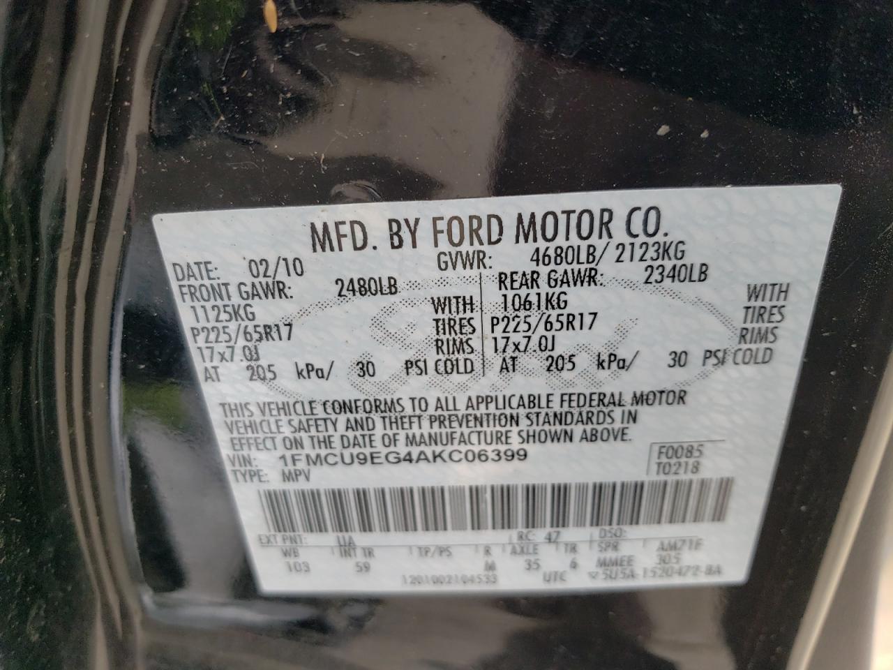 2010 Ford Escape Limited VIN: 1FMCU9EG4AKC06399 Lot: 72440124