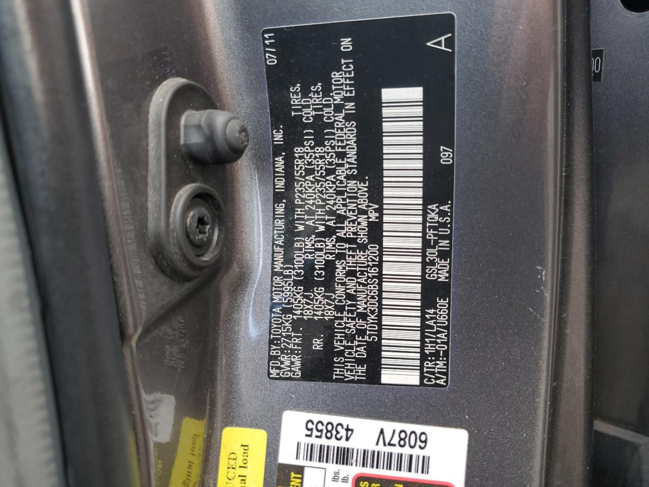 5TDYK3DC6BS161200 2011 Toyota Sienna Xle