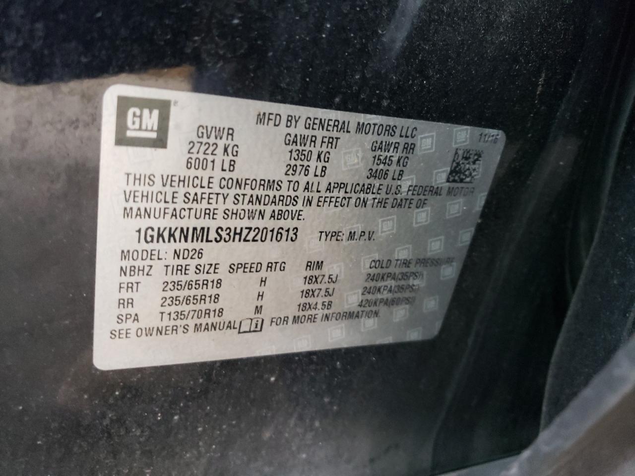 1GKKNMLS3HZ201613 2017 GMC Acadia Slt-1