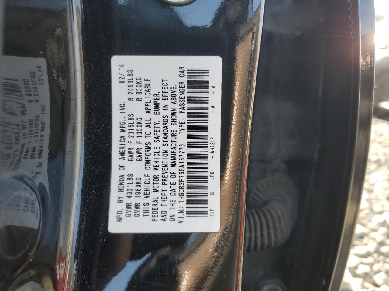 1HGCR2F75GA157273 2016 Honda Accord Ex