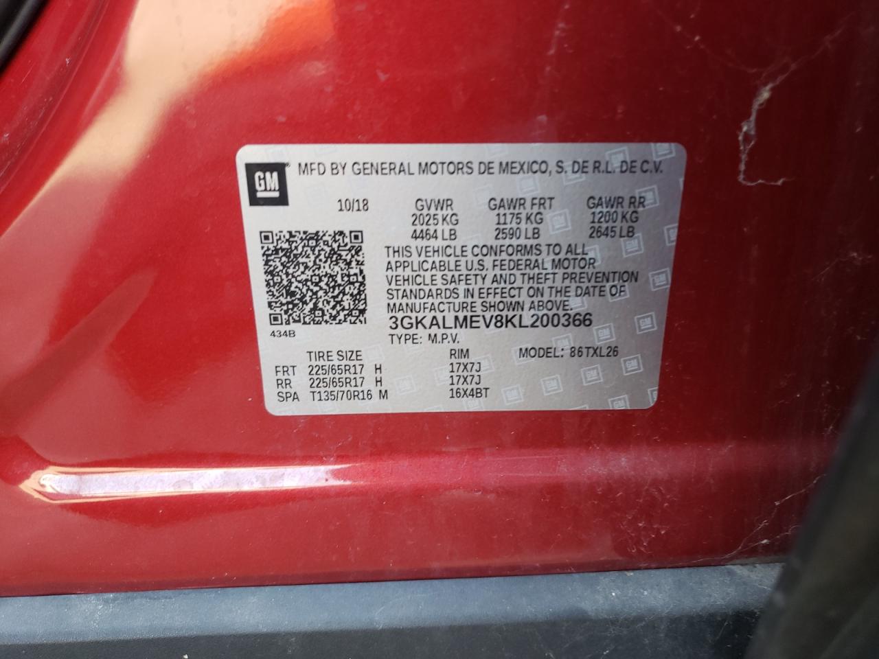 3GKALMEV8KL200366 2019 GMC Terrain Sle