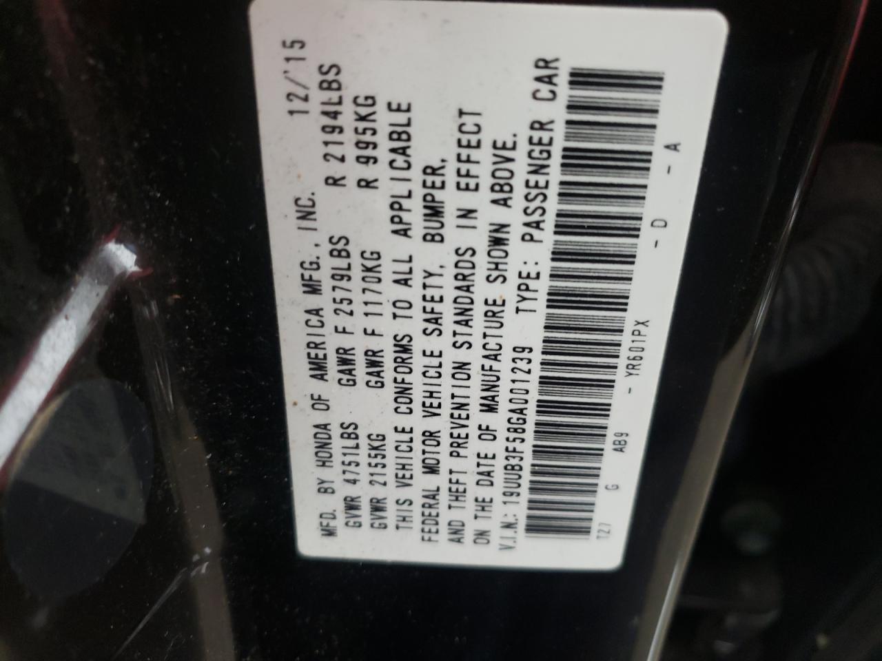 19UUB3F58GA001239 2016 Acura Tlx Tech