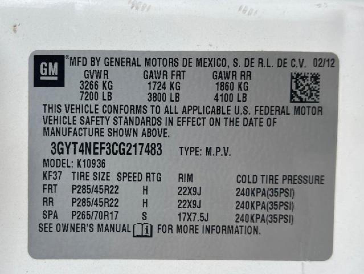 3GYT4NEF3CG217483 2012 Cadillac Escalade Ext Premium