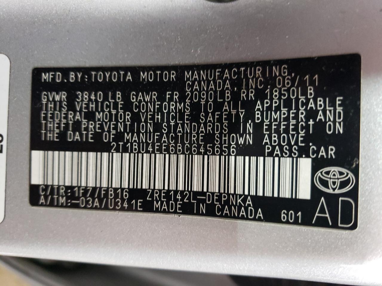 2T1BU4EE6BC645656 2011 Toyota Corolla Base