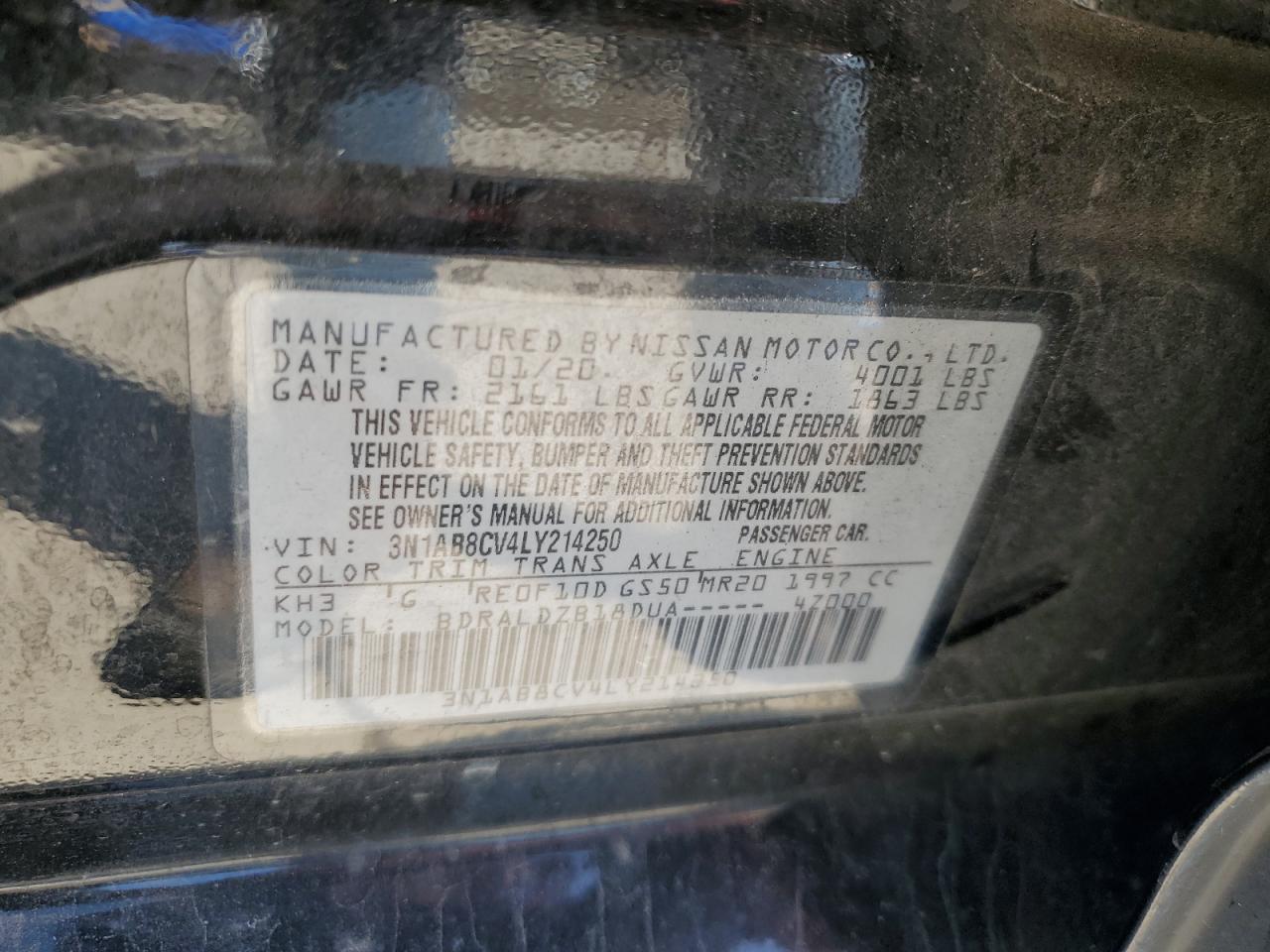 3N1AB8CV4LY214250 2020 Nissan Sentra Sv