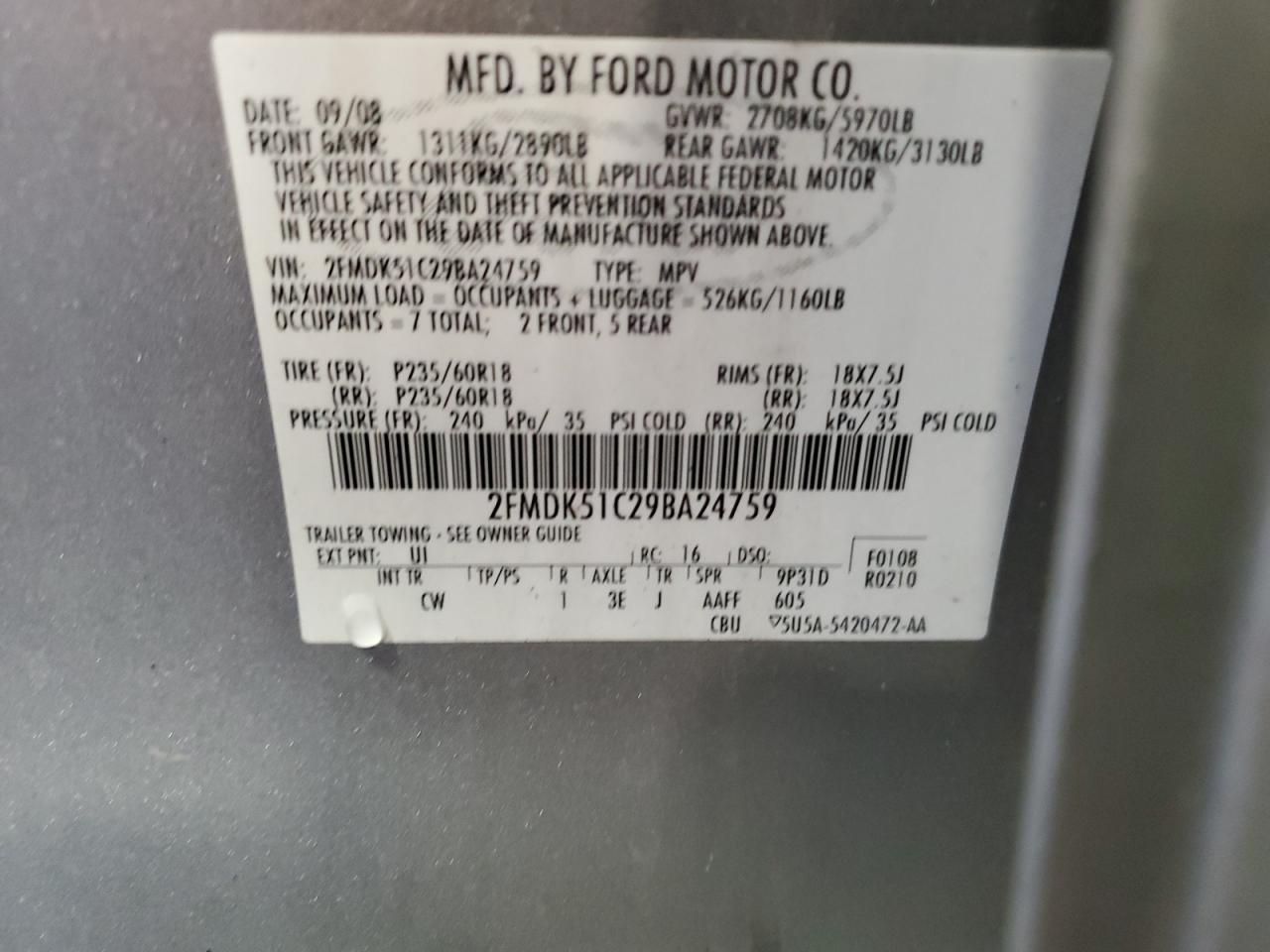 2FMDK51C29BA24759 2009 Ford Flex Se