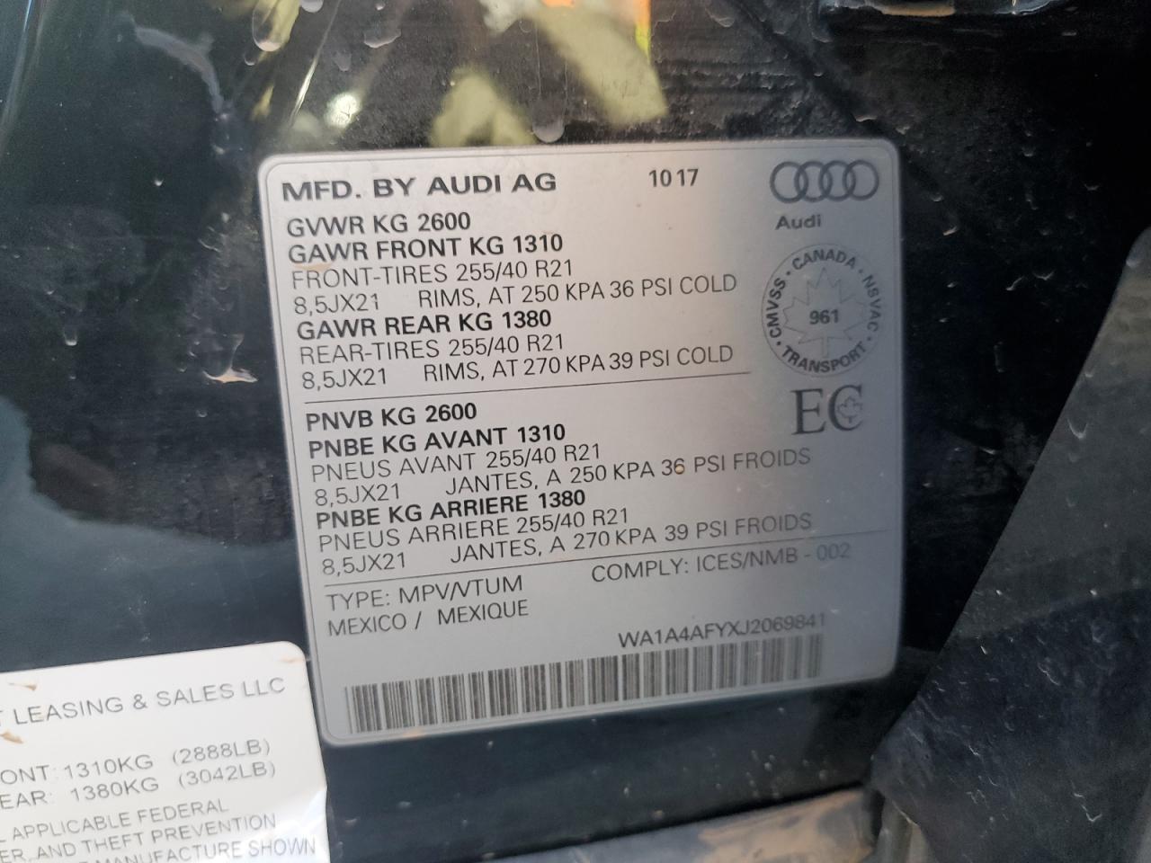 2018 Audi Sq5 Premium Plus VIN: WA1A4AFYXJ2069841 Lot: 69450284