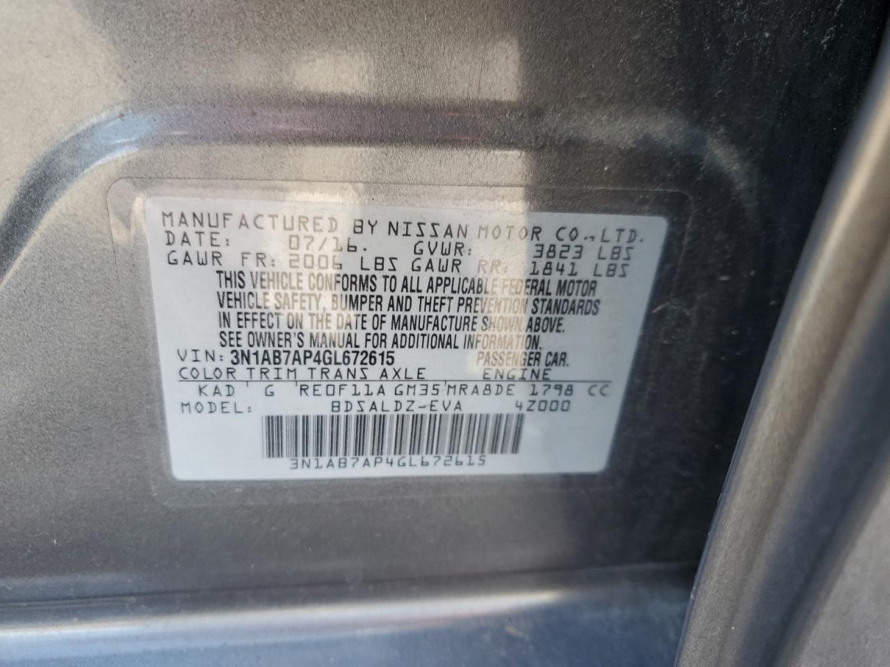 3N1AB7AP4GL672615 2016 Nissan Sentra S