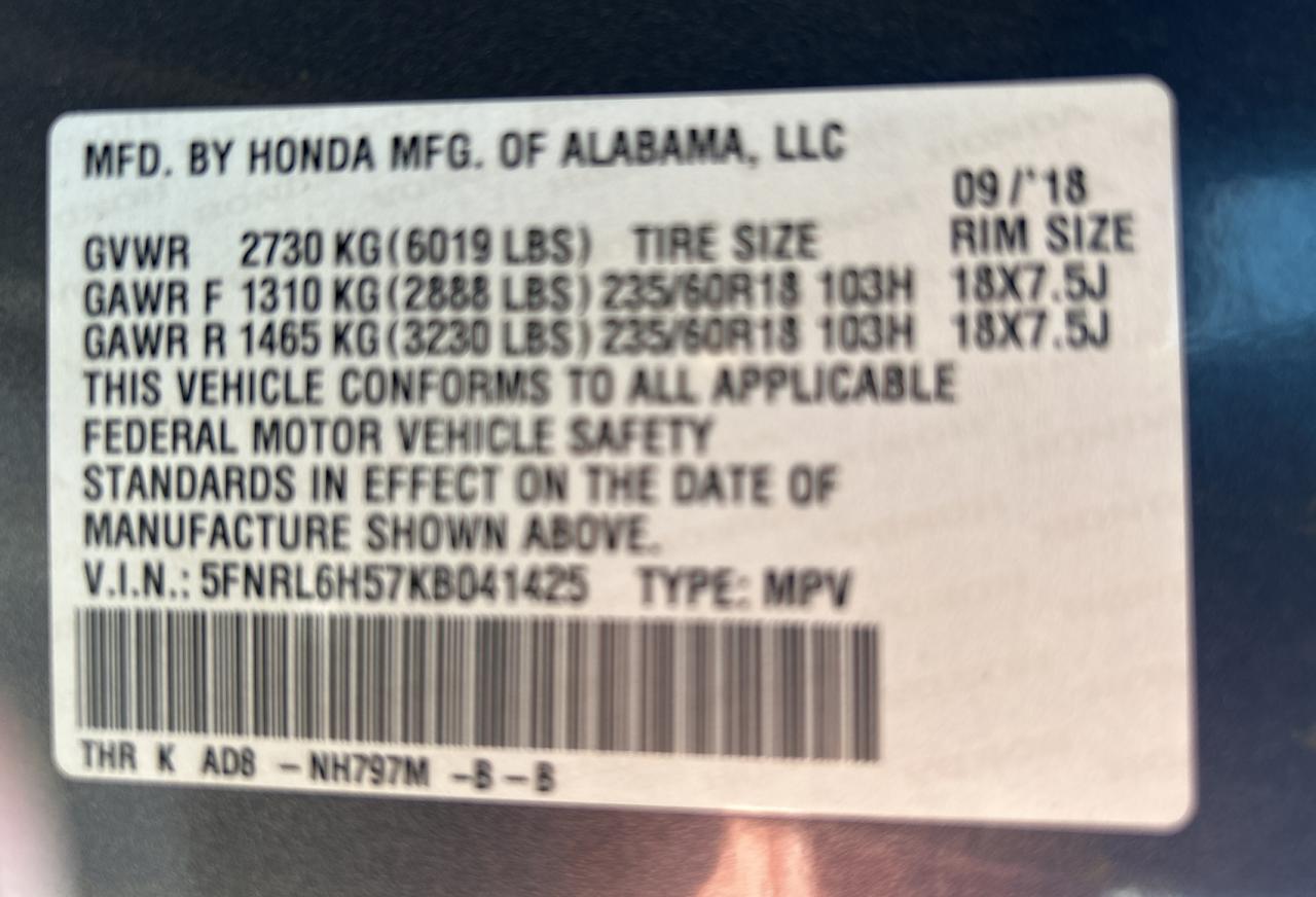 2019 Honda Odyssey Ex VIN: 5FNRL6H57KB041425 Lot: 72069034