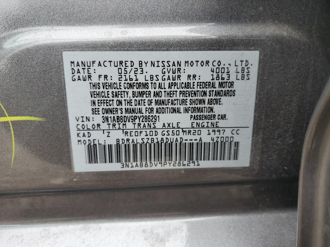 3N1AB8DV9PY286291 2023 Nissan Sentra Sr