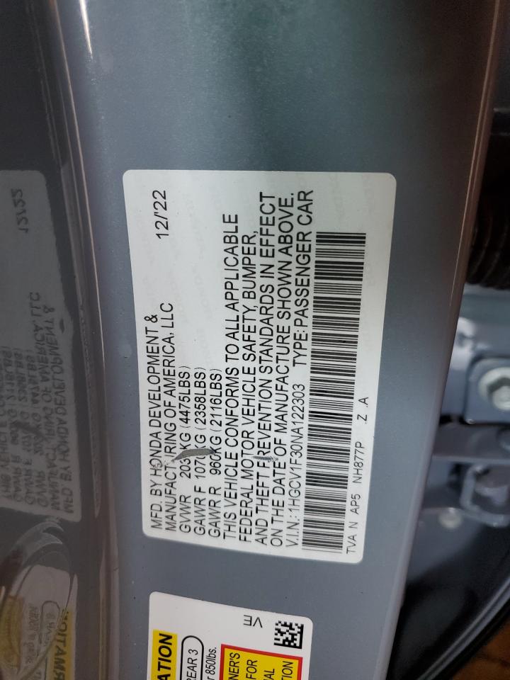 1HGCV1F30NA122303 2022 Honda Accord Sport