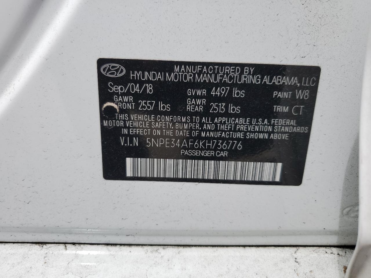 5NPE34AF6KH736776 2019 Hyundai Sonata Limited