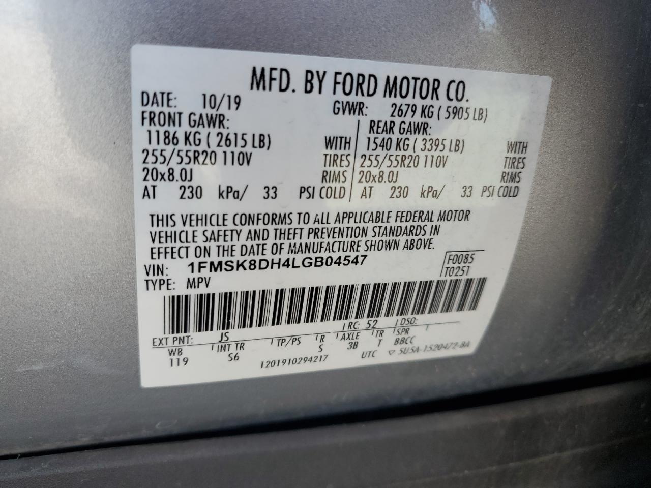 1FMSK8DH4LGB04547 2020 Ford Explorer Xlt